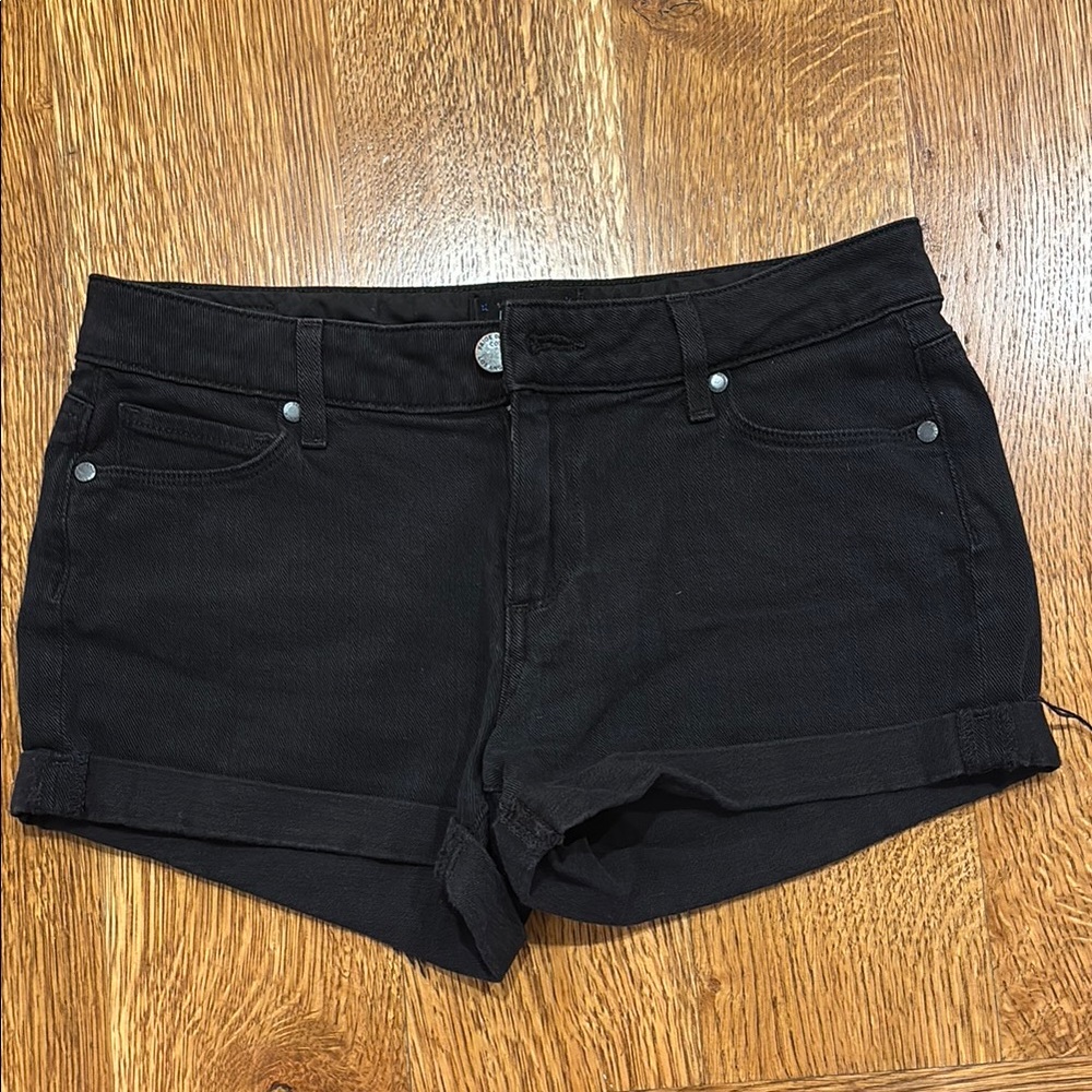 PAIGE Black Jean Shorts Fitted Rolled Hems